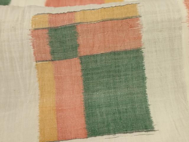 平和屋着物＊夏物　小千谷ちぢみ　幾何学文様　麻　逸品　AABK4027jd