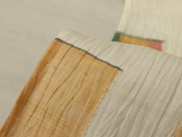平和屋着物＊夏物　小千谷ちぢみ　幾何学文様　麻　逸品　AABK4027jd