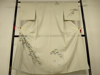 平和屋着物＊夏物　訪問着　絽　友禅　流水笹文　蝶　正絹　逸品　AABK4032jd
