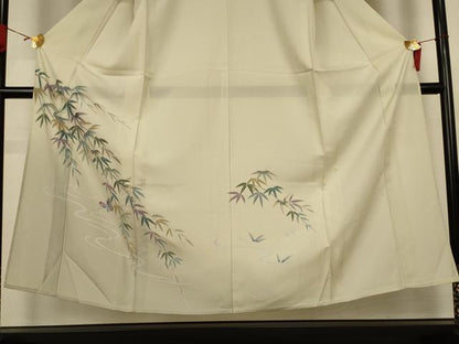 平和屋着物＊夏物　訪問着　絽　友禅　流水笹文　蝶　正絹　逸品　AABK4032jd