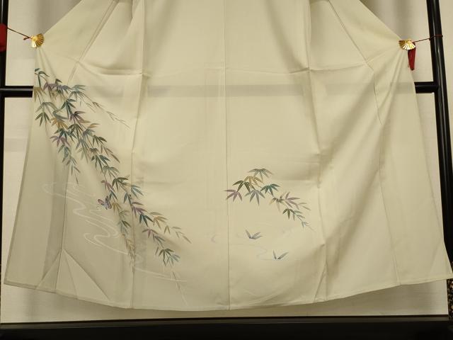 平和屋着物＊夏物　訪問着　絽　友禅　流水笹文　蝶　正絹　逸品　AABK4032jd