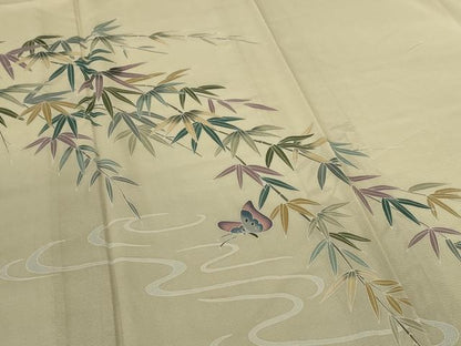 平和屋着物＊夏物　訪問着　絽　友禅　流水笹文　蝶　正絹　逸品　AABK4032jd