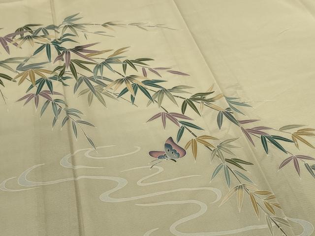 平和屋着物＊夏物　訪問着　絽　友禅　流水笹文　蝶　正絹　逸品　AABK4032jd