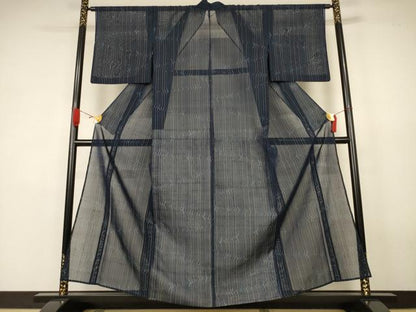 平和屋着物＊夏物　紗紬　変わり縞　正絹　逸品　AABK4034jd