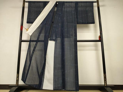 平和屋着物＊夏物　紗紬　変わり縞　正絹　逸品　AABK4034jd