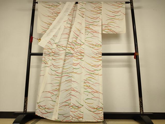 平和屋着物＊夏物　小紋　絽　露芝文　銀彩　正絹　逸品　AABK4038jd