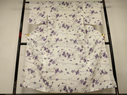 平和屋着物＊夏物　小紋　紗　流水草花文　洗える着物　AABK4039jd