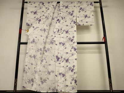 平和屋着物＊夏物　小紋　紗　流水草花文　洗える着物　AABK4039jd