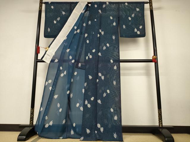 平和屋着物＊夏物　小紋　絽　能面　洗える着物　AABK4049jd