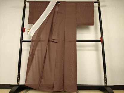 平和屋着物＊夏物　色無地　変わり絽　流水紋紗　茶褐色　正絹　逸品　AABK4050jd