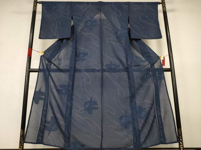 平和屋着物＊夏物　小紋　紗　舞花文　銀糸　正絹　逸品　AABK4059jd