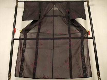 平和屋着物＊夏物　小紋　紗　草花文　正絹　逸品　AABK4061jd