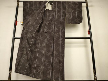 平和屋着物＊夏物　お召　笹文　正絹　逸品　AABK4062jd