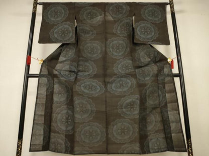 平和屋着物＊夏物　紗紬　源氏車文　正絹　逸品　AABK4068jd