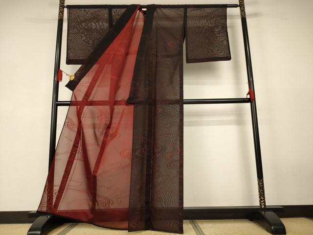 平和屋着物＊夏物　小紋　紗　流水文　正絹　逸品　AABK4072jd