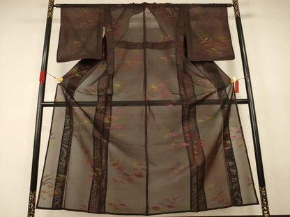 平和屋着物＊夏物　小紋　紗　枝葉文　正絹　逸品　AABK4073jd