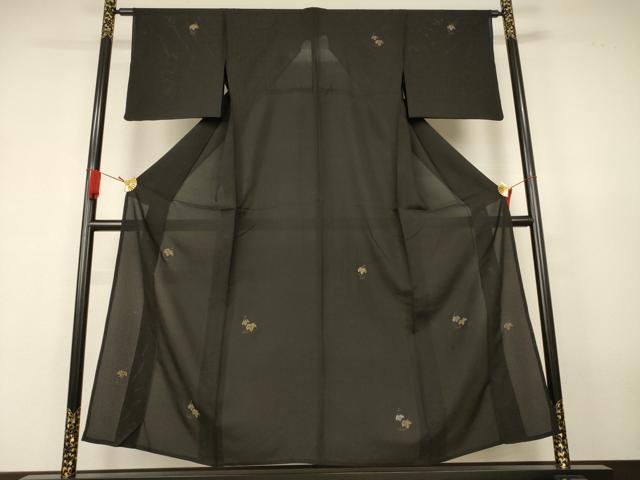 平和屋着物＊夏物　訪問着　絽　総刺繍　蔦の葉文　黒地　金銀糸　正絹　逸品　AABK4078jd