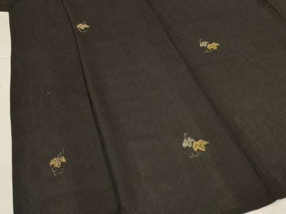 平和屋着物＊夏物　訪問着　絽　総刺繍　蔦の葉文　黒地　金銀糸　正絹　逸品　AABK4078jd