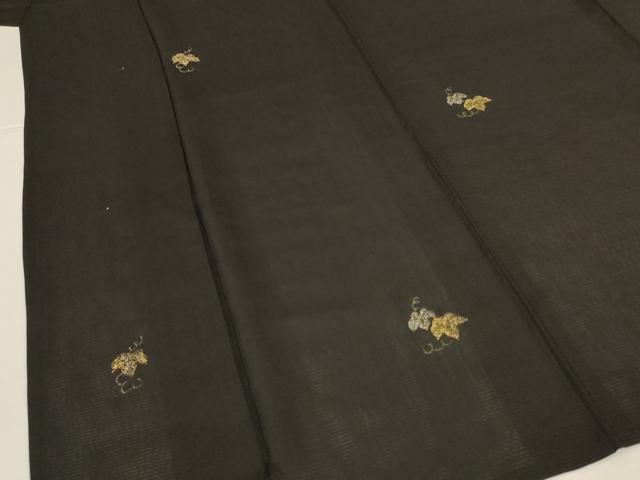 平和屋着物＊夏物　訪問着　絽　総刺繍　蔦の葉文　黒地　金銀糸　正絹　逸品　AABK4078jd