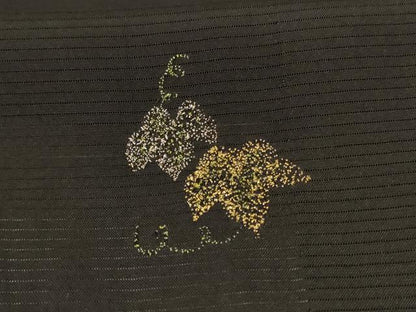 平和屋着物＊夏物　訪問着　絽　総刺繍　蔦の葉文　黒地　金銀糸　正絹　逸品　AABK4078jd