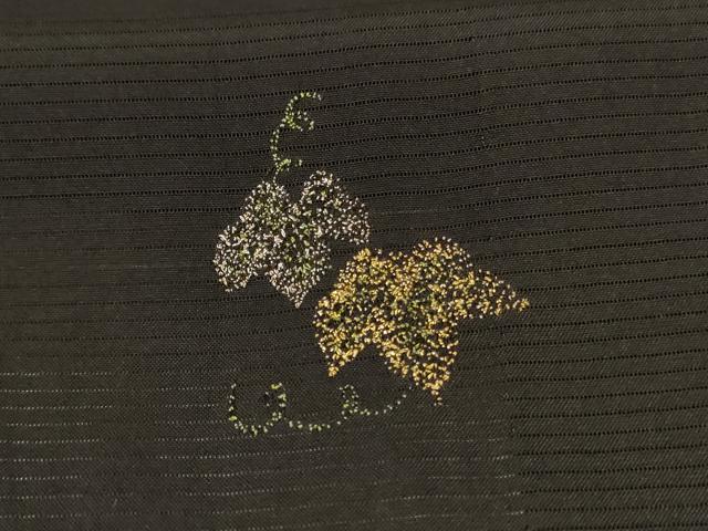 平和屋着物＊夏物　訪問着　絽　総刺繍　蔦の葉文　黒地　金銀糸　正絹　逸品　AABK4078jd