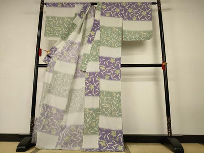 平和屋着物∴夏物　小紋　浴衣兼用　ANNA SUI　横段草花文　さんび謹製　洗える着物　AABK4081jd
