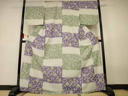 平和屋着物∴夏物　小紋　浴衣兼用　ANNA SUI　横段草花文　さんび謹製　洗える着物　AABK4081jd