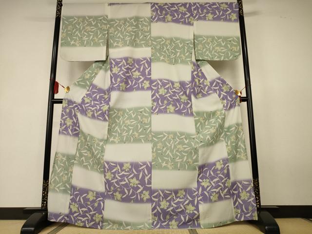 平和屋着物∴夏物　小紋　浴衣兼用　ANNA SUI　横段草花文　さんび謹製　洗える着物　AABK4081jd