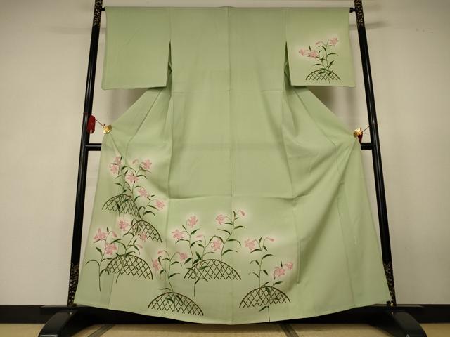 平和屋着物＊夏物　手描き友禅作　腰原淳策　訪問着　絽　草花文　暈し染め　正絹　逸品　AABK4087jd