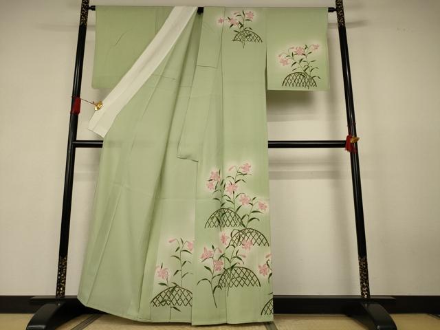 平和屋着物＊夏物　手描き友禅作　腰原淳策　訪問着　絽　草花文　暈し染め　正絹　逸品　AABK4087jd