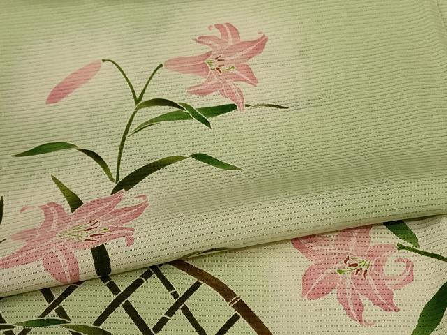 平和屋着物＊夏物　手描き友禅作　腰原淳策　訪問着　絽　草花文　暈し染め　正絹　逸品　AABK4087jd