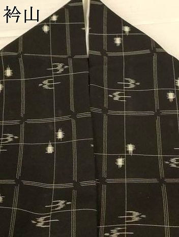 平和屋着物＊夏物　紗紬　琉球絣文　黒地　正絹　逸品　AABK4090jd