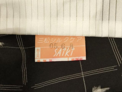 平和屋着物＊夏物　紗紬　琉球絣文　黒地　正絹　逸品　AABK4090jd