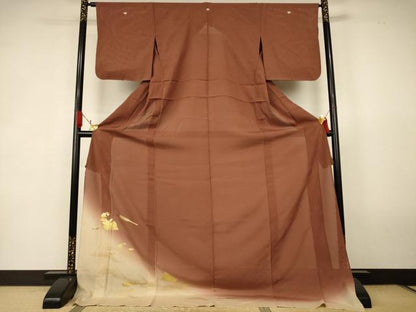 平和屋着物＊夏物　色留袖　縦絽　立波扇文　暈し染め　金彩　ロング丈　正絹　逸品　AABK4094jd