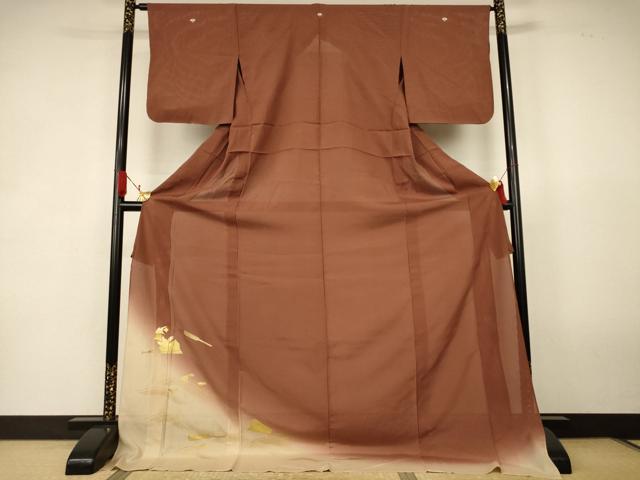 平和屋着物＊夏物　色留袖　縦絽　立波扇文　暈し染め　金彩　ロング丈　正絹　逸品　AABK4094jd
