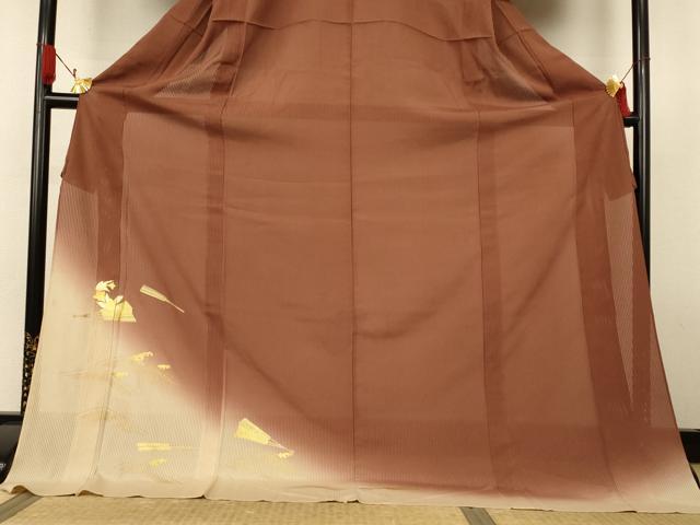 平和屋着物＊夏物　色留袖　縦絽　立波扇文　暈し染め　金彩　ロング丈　正絹　逸品　AABK4094jd