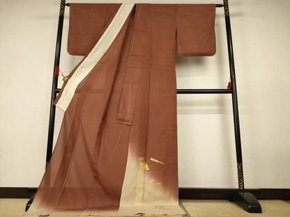 平和屋着物＊夏物　色留袖　縦絽　立波扇文　暈し染め　金彩　ロング丈　正絹　逸品　AABK4094jd