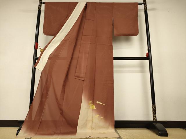 平和屋着物＊夏物　色留袖　縦絽　立波扇文　暈し染め　金彩　ロング丈　正絹　逸品　AABK4094jd