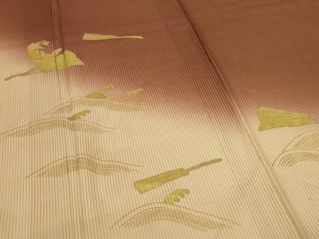 平和屋着物＊夏物　色留袖　縦絽　立波扇文　暈し染め　金彩　ロング丈　正絹　逸品　AABK4094jd