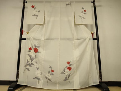 平和屋着物＊夏物　訪問着　絽　手描き　草花文　正絹　逸品　AABK4095jd