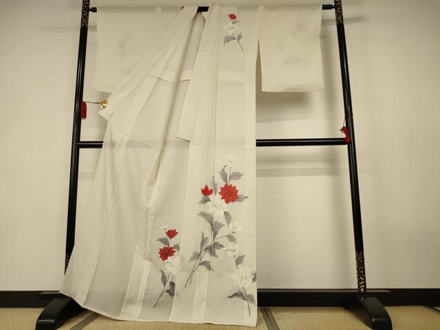 平和屋着物＊夏物　訪問着　絽　手描き　草花文　正絹　逸品　AABK4095jd