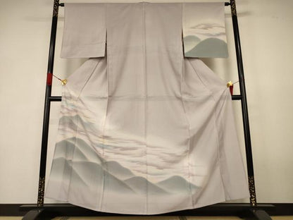 平和屋着物＊夏物　訪問着　縦絽　遠山風景文　暈し染め　正絹　逸品　AABK4097jd