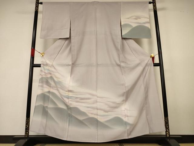 平和屋着物＊夏物　訪問着　縦絽　遠山風景文　暈し染め　正絹　逸品　AABK4097jd