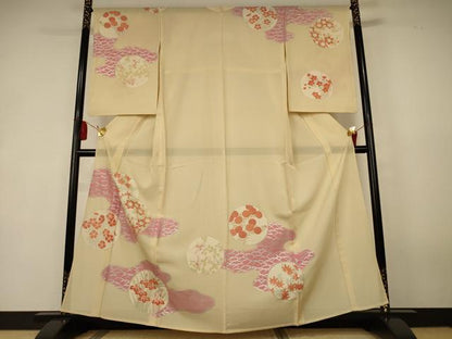 平和屋着物＊夏物　訪問着　絽　草花丸文　銀彩　正絹　逸品　AABK4098jd