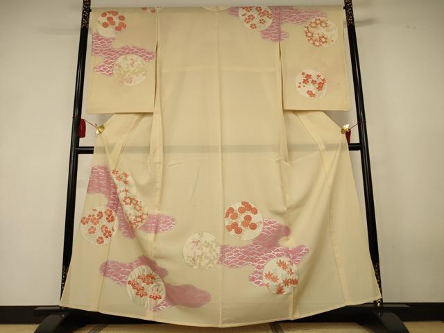 平和屋着物＊夏物　訪問着　絽　草花丸文　銀彩　正絹　逸品　AABK4098jd