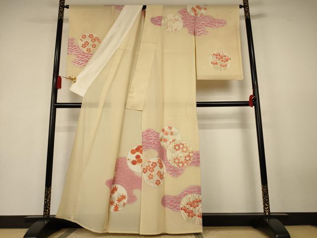 平和屋着物＊夏物　訪問着　絽　草花丸文　銀彩　正絹　逸品　AABK4098jd