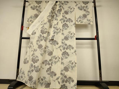 平和屋着物＊夏物　本場小千谷ちぢみ　草花文　麻　逸品　AABK4100jd