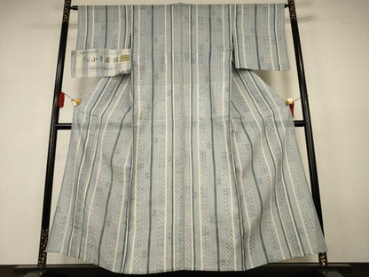 平和屋着物＊夏物　本場小千谷ちぢみ　吉祥間道　証紙付き　麻　逸品　AABK4102jd