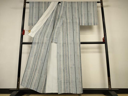 平和屋着物＊夏物　本場小千谷ちぢみ　吉祥間道　証紙付き　麻　逸品　AABK4102jd