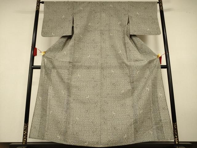平和屋着物＊夏物　結城紬　夏結城　枝花文　反端付き　正絹　逸品　AABK4103jd